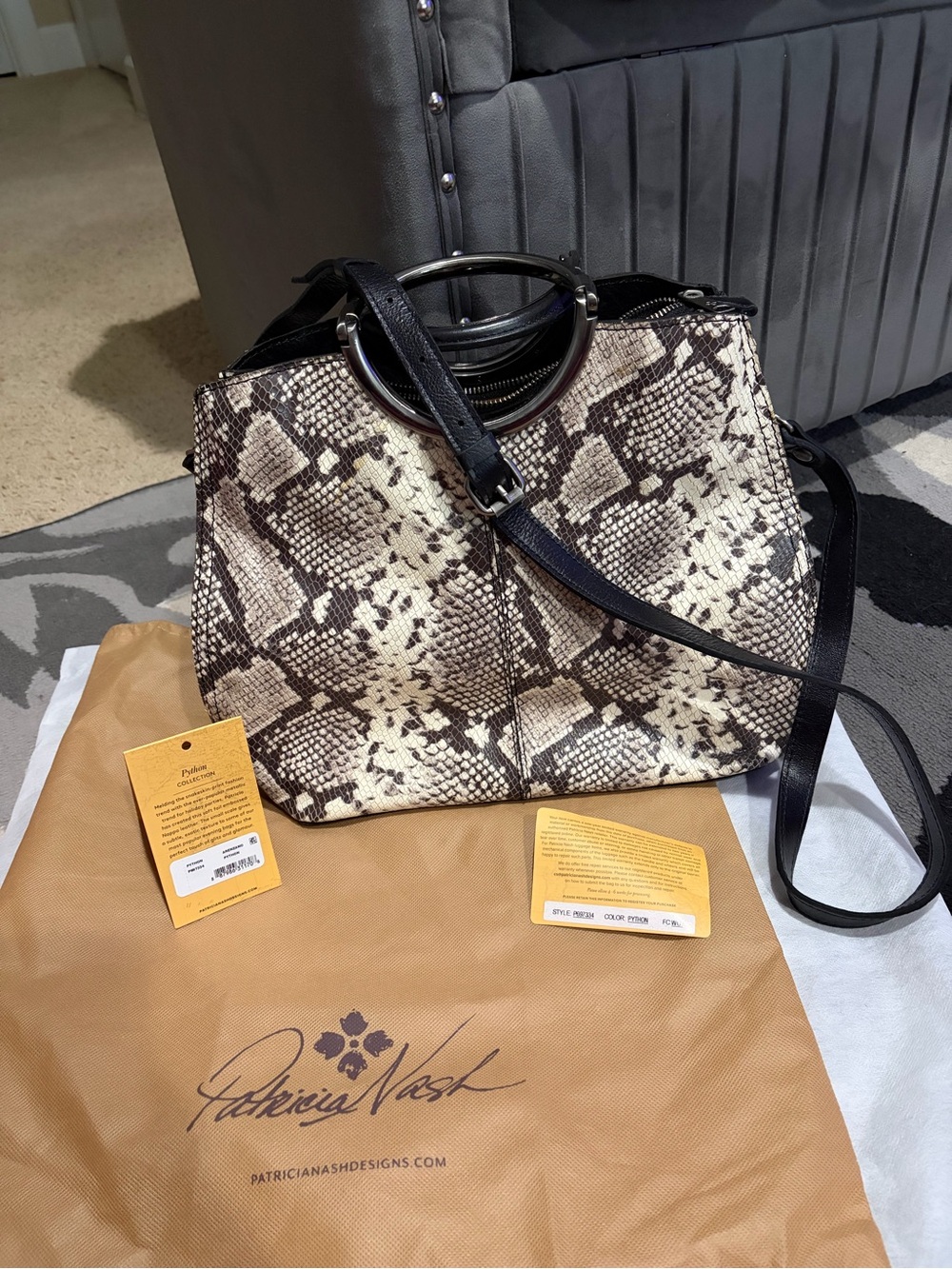 Patricia Nash Arenzano leather Double ring Shopper Python